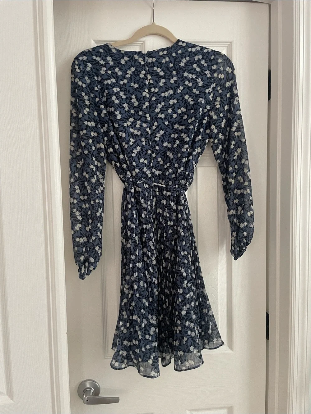 Ann Taylor Navy Floral Midi Wrap Long Sleeve Dress SZ 0